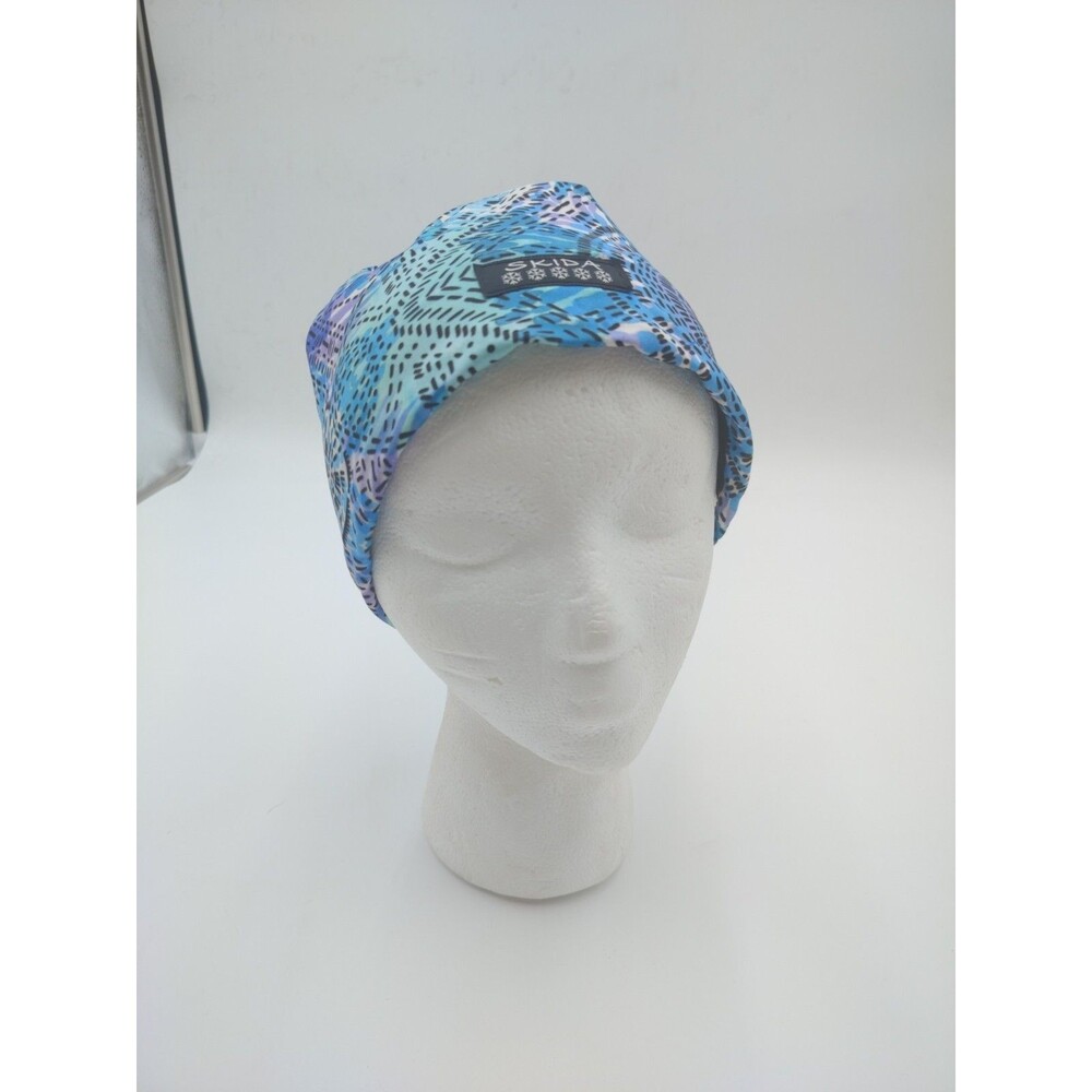 Skida Blue Beanie Hat Fleece-lined Light Blue Print Lightweight Made In US